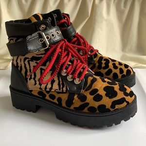 Qupid suede faux cheetah & leopard print boots